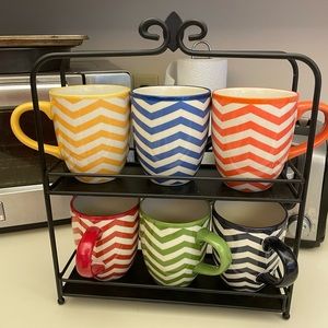 6 colorful coffee cups with stand